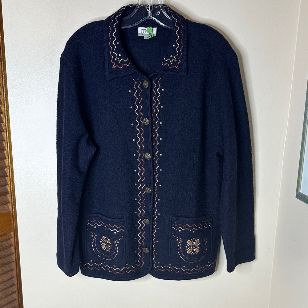 Navajo 100% wool Embroidered Button-Up Cardigan
